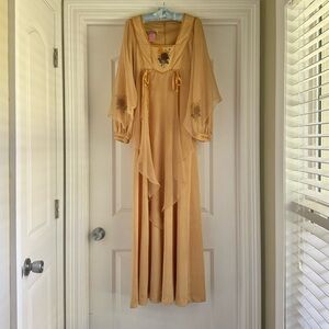 ✨Sold✨ Vintage 70s gold floral victorian prairie dress with flutter sleeves